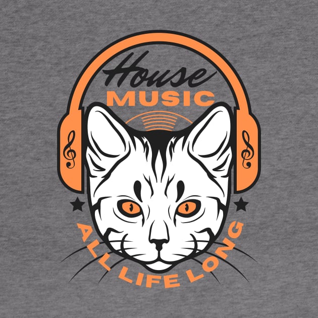 HOUSE MUSIC - Headphone Cat (Orange/Black) by DISCOTHREADZ 